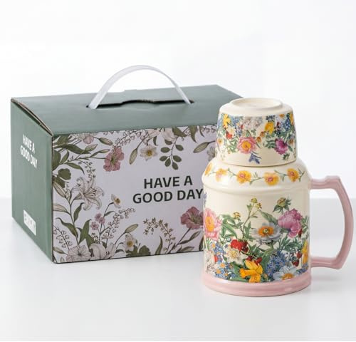 OHAANYY Teiera Vintage Porcellana Set da Tè 2 in 1 Tazza (Fiori Freschi)