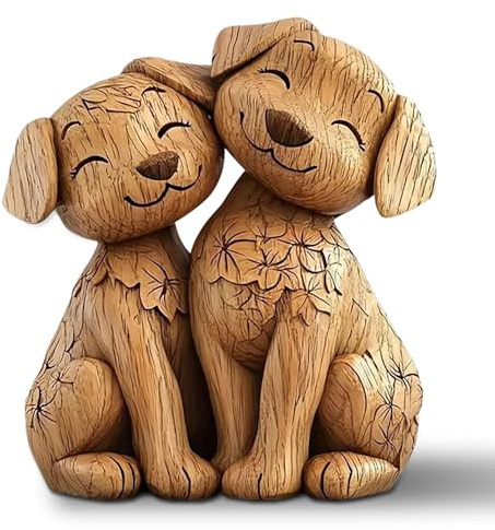 Komergave Hunde Holz Deko, 2D Flache Holzfiguren, Niedliches Hunde Holzfigur, Gemütliche Deko Figur Ornamente für Paare Kinder Frauen Männer für Büro Schreibtisch Bücherregal Badezimmer (Braun)