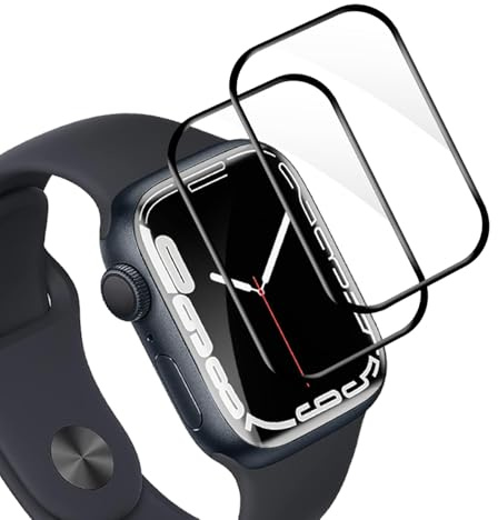 Bodyguard Verre Trempé pour Apple Watch Series 7/8/9(45mm), Anti Rayures Protection écran, Bubble Free, Tactile sensible, 0,15mm HD Apple Watch 45mm Vitre Protection(2 Pack Bord noirs incurvés 3D)
