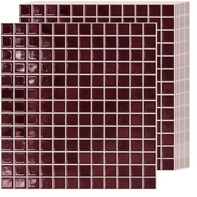 Peel and Stick Backsplash Tiles, Self-Adhesive Waterproof Oil-Proof Wall Tiles for Kitchen Bathroom, DIY Decorative Tile Stickers, No Glue Needed, 27x27cm, 10 Pack (Burgundy Red)