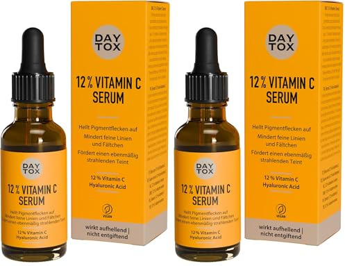 DAYTOX - Vitamin C Serum, Gesichts-Serum mit 12% Vitamin C, Tagespflege mit Sofort-Effekt für strahlenden & ebenmäßigen Teint - Vegan, Ohne Silikone, Made in Germany - 30 ml (Packung mit 2)