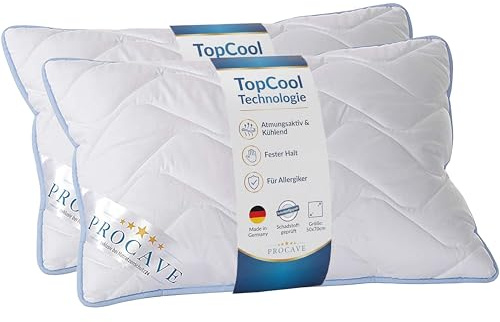 PROCAVE TopCool Kopfkissen Kochfest 50x70 cm (2er Set), Qualitäts-Stepp-Kissen, atmungsaktives Allergiker Kissen, Winter- und Sommer-Kissen 100% aus Deutschland