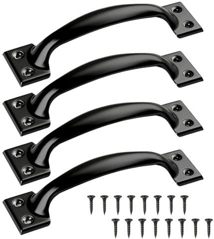 Hounyou 4 Pcs 140mm Black Handles, Stainless Steel Handles with 8 Screws for Doors Cabinets Furniture Home Garden Shed Door Handle