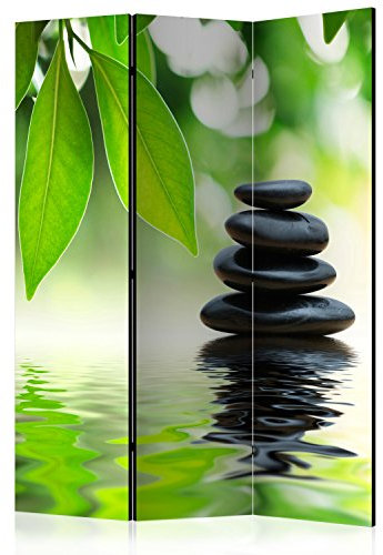 RAUMTEILER/PARAVENT B&D XXL - Paravent Raumteiler Innen Spa Zen 135x172 cm 3-teilig Einseitig Raumtrenner Raum Trennwand Holz Room Divider Spanische Wand Raum schwarz grün b-B-0184-z-b