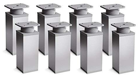 Sossai Möbelfüße MFV1, 8er Set, Höhe 60 mm, höhenverstellbar, Vierkantprofil 40 x 40 mm, Aluminium eloxiert, passend für Regale und Sideboards