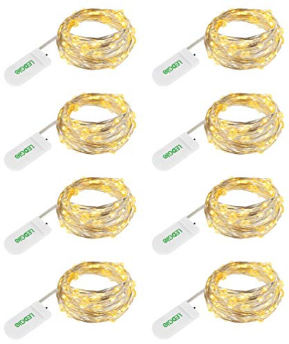 LEDGLE LED Lichterkette Batterie Kupfer Drahtlichterkette 1.5M 30LED Lichterketten Weihnachten Batteriebetrieben Wasserdichte Lichter Flasche Dekoration, Warmweiß,8er Stück