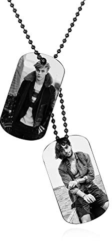 JewelryWe Schmuck Dog Tag Halskette mit persönlicher FOTOGRAVUR | Bild & Text Gravur, Edelstahl 2 Poliert Erkennungsmarken Dog Tags Anhänger mit 60cm Kette, Schwarz