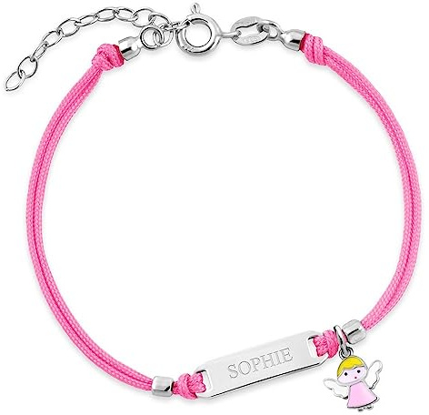 Maverton Kinder ID Armband 925 Silber mit Gravur + personalisierte | Geschenkbox, Baby Armkette mit Anhänger, Namensarmband für Mädchen zur Geburt zur Taufe, Länge: 13-16 cm, Rosa