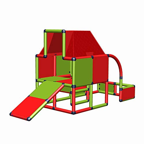 Moveandstic 6420 - Spielhaus Fabian mit Dach und Kleinkindrutsche ~ Indoor ~ Outdoor ~ Gartenhäuschen ~ Spielturm ~ Kletterturm