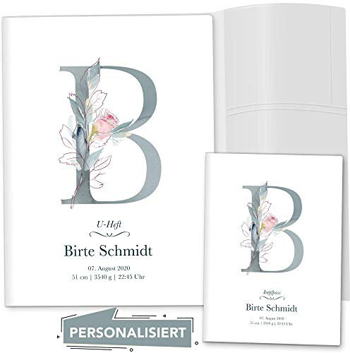 OLGS U-Heft und Impfpasshülle 3-teilig Set individualisiert Buchstabe Untersuchungsheft Hülle & Impfpasshülle Geschenkidee personalisierbar mit Namen, Geburtsdatum (Uhefthüllen, personalisiert, 13)