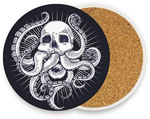 Lot de 2 sous-verres en forme de tête de mort en forme de tête de mort pour boissons, motif animal de mer de l'océan, tasse de café, tasse de verre, tapis de protection de table pour pendaison de
