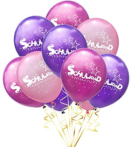 Oblique Unique® 10 Luftballons mit Schulkind und Stern Motiven für Schuleinführung Einschulung Schulanfang Schulstart Deko Ballons Farbmix Mädchen
