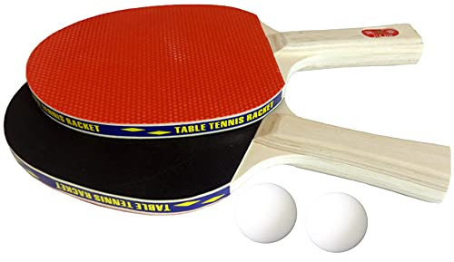 O&W Security Tischtennis-Set 2 Tischtennisschläger + 2 Tischtennisbälle Ping Pong Set hochwertig PRO Edition schwarz rot