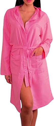 Accappatoio Donna in spugna 100% Cotone con Cappuccio Tasche e cintura 390 gsm, M Rosa