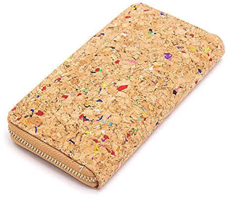 Geldborse/Geldbeutel/Portemonnaie aus Kork, vegan, vegan Leder, groß viele Fächer, Motiv Bunte Stückchen, bunt, mit dem Reissverschluss, Vintage