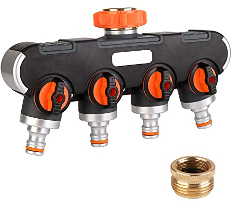 Sylanda 4 Wege Verteiler Wasser : 3/4 Zoll und 1/2 Zoll Verteiler 4 Wege, 4 Wege Wasseranschluss Verteiler zu Gartenbewässerung, Waschen, Haustieren, Wasserdurchfluss regulier- und absperrbar