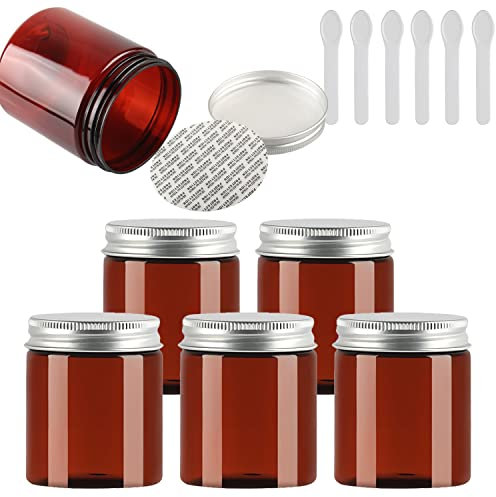 TIANZD 6 Pièces Vides Petit 250 ml Marron Cosmétique Pot en Plastique avec Couvercle Argent 250 g Pots de Cosmétique Crème de Bouteille Contenant avec 6x Spatules