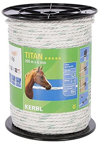 Kerbl 445538 Titan Weidezaunseil, Weiß/Grün, 200m x 6mm, 6 Stück