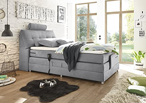 MöbisandMore Designer Boxspringbett Emil 120x200 cm H3 bis 130 KG | Komfort Matratzen | Stauraum - Motor + Premium Topper inkl. (Stone)