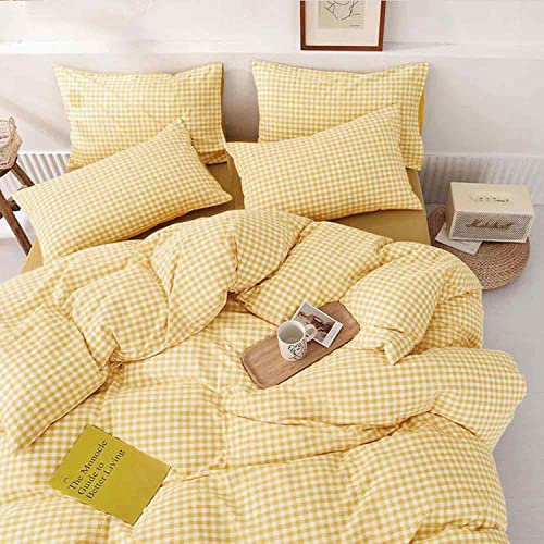 ETDIFFE Parure de lit 3 pièces en Microfibre Douce et légère avec Housse de Couette à Motif géométrique Vichy pour Grand lit, Jaune