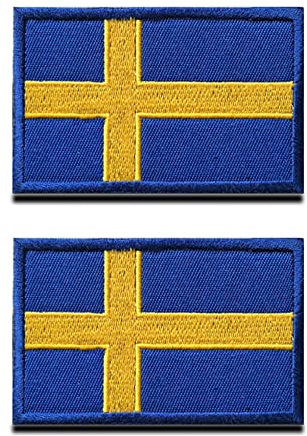 2 St. Schweden Flagge Patch- Taktisch Schwedischer Nationales Emblem, Bestickter Aufnäher mit Verschluss, Militär Bänder Patch für Rucksäcke Kleidung Taschen Uniform Weste Jersey Reisen