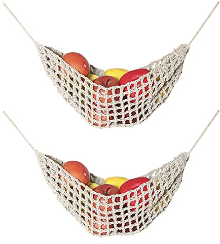 BELUAPI Hängematten für Obst, für Unterschrank, Makramee, Obstkörbe, Bohemian-Handgewebte Gemüse-Hängematten, feines Netz, Bananenhängematten für Küche, Wohnzimmer, Boot, Wohnmobil, 2 Stück