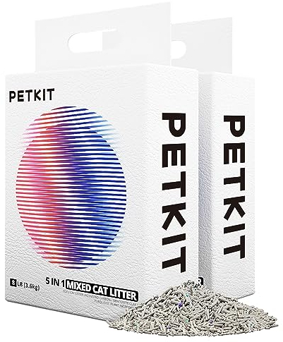 PETKIT Strong Clumping Cat Litters, 5 in 1 Mixed Cat Litter, 14 Litres Unscented Ultra Absorbent and Fast Drying Cat Litter, Flushable Odor Eliminating, Biodegradable, 2 Packs