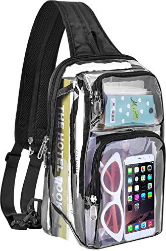 Busiuw Transparenter Rucksack mit verstellbaren Trägern, transparente Schultertasche mit Stadion-Zulassung für Arbeit und Spiele