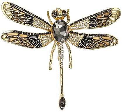 Clearine Strass Libellen Brosche für Damen Insekten Thema Tier Pin für Kleidung Schwarz Gold Ton
