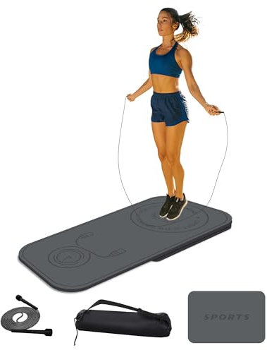 LaiEr Jump Rope Mat Set,Two pieces of Knees Protection Impact Absorption Fitness Exercise Mat Non-Slip for Home Gym(Grey,140cm*62cm*8mm+61cm*41cm*8mm)