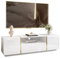 lukmebel RTV Schrank Onyx Hochglanz Elegantes & Modernes Design Versteckte Ablagen Leicht Zu Reinigen Abrieb- Und Kratzfest Laminierte Platte 158x413x46 cm Weiß