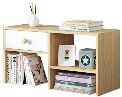 wAxd drehbares Bücherregal Bücherregale für Studenten, Lagerregal mit Schubladen, Schreibtisch-Organizer-Display-Regal für Bürobedarf Perfekt und praktisch