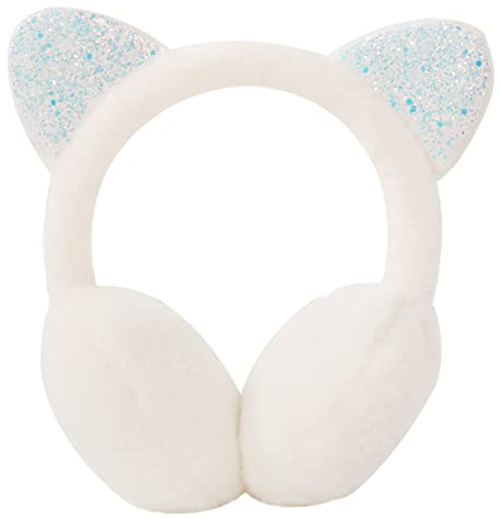 IHCEMIH Orejeras para Niña Accesorio de Invierno Esponjosas de Felpa Gato Ajustable Niña Niño Térmicas al Aire Libre Esquí Correr Protector de Viento Frio Regalo de Moda Mujer Damas Blanco
