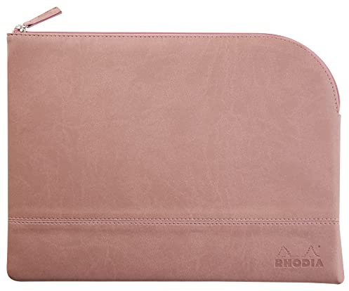 RHODIA 116729C - Faux Leather Zippered Pouch - Rosewood - Size L (21 x 28cm) Genuine Stitching - Orange Fabric Interior - Storage for Documents, Small Supplies