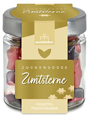 Zuckersüße Zimtsterne mit Vanilleschaum 120g | Gummibärchen in Zimtsternform | Geschenk für Weihnachten | Süße Zimtsterne | Leckere Fruchtgummis in Geschenkglas für Freunde, Familie