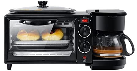 DieffematicMBJ Tostadora Hogar 3 en 1 Máquina de Desayuno Pan Toaster 9L Horno eléctrico Cafetera de café Pizza Huevo Tarta Freír Pan Pot