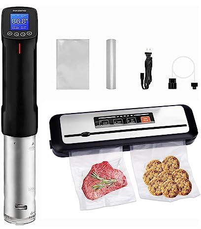 INKBIRD WiFi Sous Vide Stick Kochset: WiFi Sous Vide Stick ISV-100W +Vakuumiergerät INK-VS01, Sous Vide ISV-100W mit Rezepten, präziser Temperatur und Timer