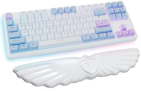 Angel Wing Cloud Keyboard Wrist Rest, Soft Leather Memory Foam Keyboard Wrist Support for Pain Relief, Ergonomic Anti-Slip Computer Palm Rest for PC Gaming/Laptop/Hand Pad/Cute Desk (1-Wing White)