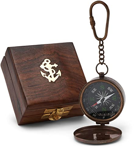 NKlaus Kompass-Schlüsselanhänger Messing, 5cm, Deckel, Peilkompass