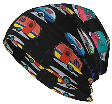 KIROJA Atomic Stars Retro Muster Beanie Mütze Erwachsene Skull Cap Ostern Beanie Geschenk Mütze Strickmütze Brimless Hat Strickmütze für Damen Herren, You Make Me Happy Camper Anhänger, One size