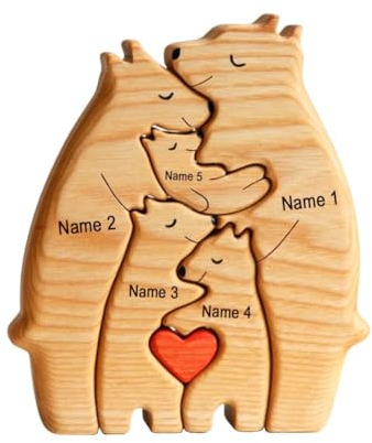 Personalisiertes Bären-Familienpuzzle aus Holz – Tierfiguren für bis zu 7 Personen, personalisiertes Bärenfamilien-Puzzle, Familien-Heimdekoration, Familienandenken-Geschenk Eltern