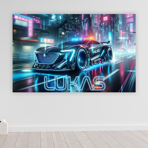 timalo Poster personalisiert mit Namen | 100 x 61 cm Futuristisches Polizeiauto, Cyberpunk | Gamer Bild für die Wand Jugendzimmer Gaming Motiv für Teenager Jungen und Mädchen Zimmer