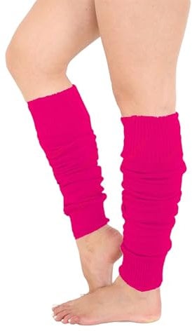 Women’s Girls Ribbed Knitted Neon Leg Warmers Ultra Soft 1980s Dance Legwear Fancy Dress Party Accessories - Ladies Stretchy Leg Warmers For Sports Yoga Neon Pink