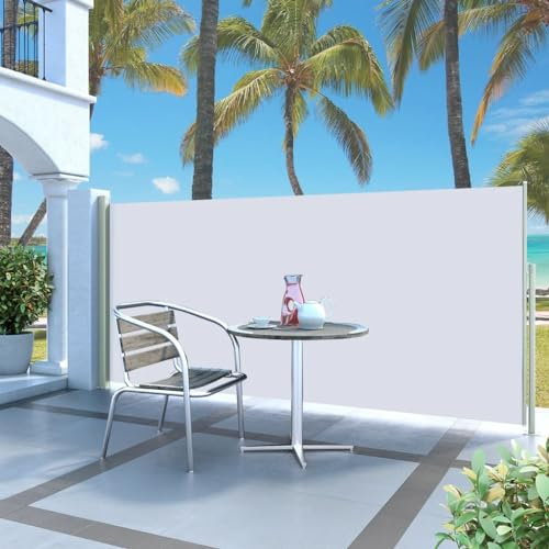 Store Latéral, Brise-Vue Paravent Extérieur Pare-Soleil Auvent latéral rétractable 140 x 300 cm Blanc cassé