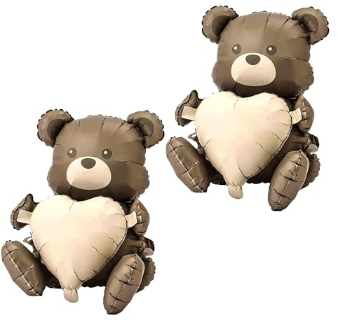 Folienballon Bär 2 Stück Braunbär Luftballons Herz Luftballons Herz Bär Ballon Geburtstag Deko XL groß Ballon Deko für Kindergeburtstag Junge Mädchen Valentinstag Party Dekoration