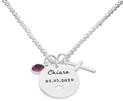 Konfirmation Kette Kommunion Geschenk Mädchen Gravur JOY KREUZ KRISTALL 925 Silberkette personalisiert Schmuck Erstkommunion Jugendweihe Firmung