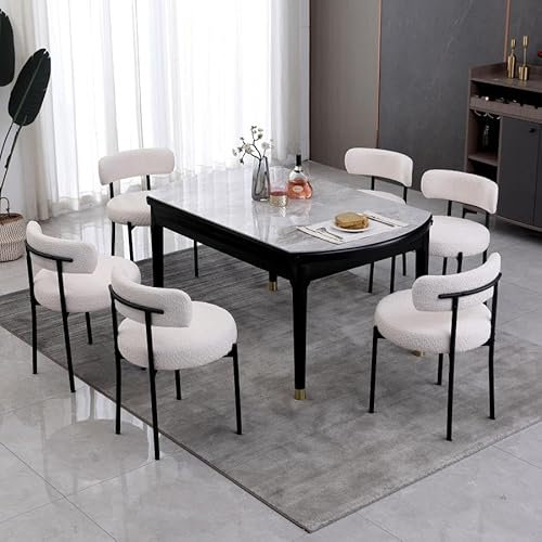 AISALL Esszimmerstühle 6er Set mit Rückenlehnen,Küchenstühle Gestell aus Schwarze Metall, Polsterstuhl Modern Retro Design Stühle, Stühle für Küche, Esszimmer, Weiß