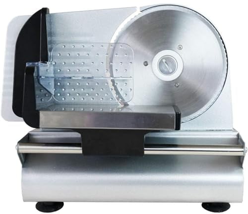 PAHION Electric Meat Slicer for Home Use Stainless Steel Food Slicer Universal Serrated Ø 190 Mm Knife Thickness Adjustable 0-15 Mm for Meat, Bread, Vegetables, Ham