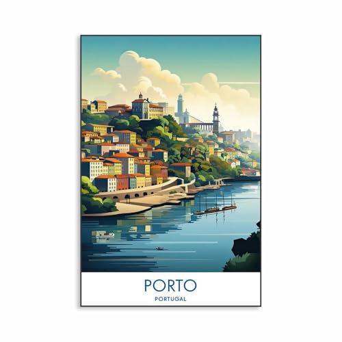 Porto Druck Albanien Portugal Azoren Reiseposter Vintage Stadtbild Bunte Szene Druck Natur Landschaft Leinwand Gemälde A5 50X70Cm Kein Rahmen