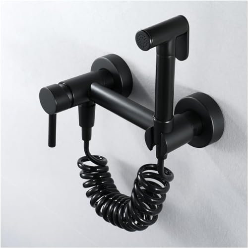 BOSHYUM Spray per Bidet WC Nero, Kit Bidet per doccetta per Montaggio a Parete Testa spruzzatore per Bidet a 2 Fori